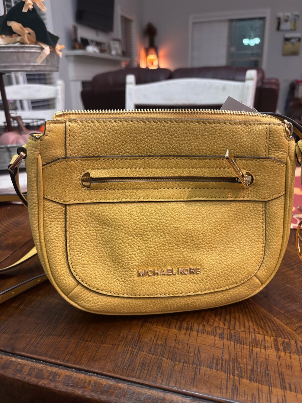 Michael Kors Mustard Yellow Pebbled Leather Crossbody